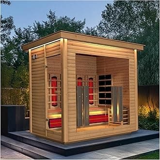 4-5 Person Hybrid Home Wood Sauna, Outdoor WiFi Control Traditional Hemlock Steam & Far Infrared Saunas Spa Room with 11 Full Spectrum Red Light Heating Tubes & Electric Stove, Accessories, Leftdoor