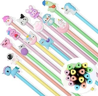 AUAUY HB Pencils, Fun Cartoon Toppers, 15 Wood-Cased Graphite Pencils for Kids, School & Office