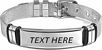 M Men Style Personalized Mens Custom ID Beads Engraving Names Stainless Steel Leather Bracelet for Men SBr102