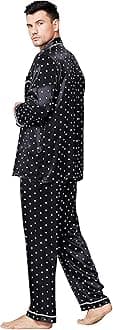 Lonxu Pajamas Set Mens Silk Satin Pajamas Long Sleeve Loungewear Two-Piece Sleepwear Button-Down Pj Set S-XXXXL