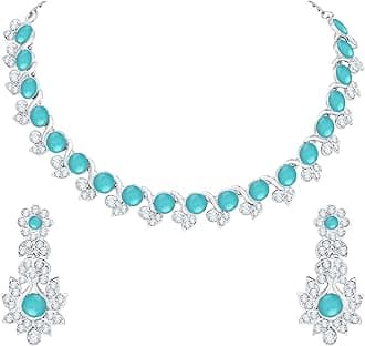Atasi International Crystal Necklace Jewellery Set with Earrings for Women and Girls| Stylish Accessory for Parties, Weddings, and Festivals | Ideal Gift for Special Occasions
