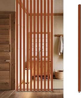Room Divider Freestanding Wooden Partition - Floor to Ceiling Space Separator Panel for Restaurants, Offices, and Decor - Hollow Slats for Stairways and Porches