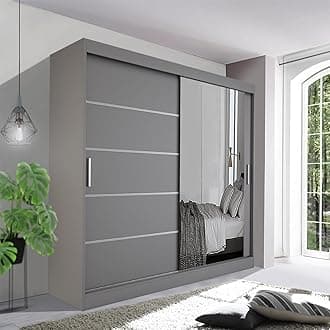 Spacious Bedroom Sliding Wardrobe - Sleek and Functional Design comes in White/Grey/Black/Oak and Width 120cm/150cm/180cm/203cm/250cm (Grey, 150cm)