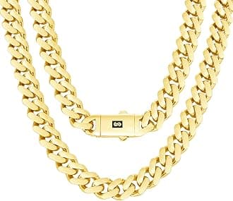 Nuragold 10k Real Yellow Gold Royal Monaco 11mm Miami Cuban Link Necklace (16"-30") Italian Jewelry for Men & Women