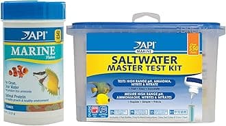 API Marine Bundle Pack: One (1) SALTWATER MASTER TEST KIT, one (1) MARINE FLAKES Fish Food