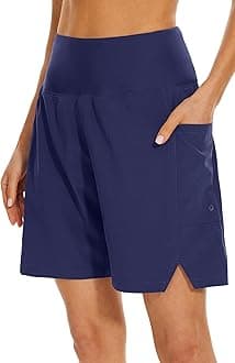 JENEARY Women's 7" Swim Board Shorts High Waisted Tummy Control Quick Dry Bermuda Swimming Long Bottoms