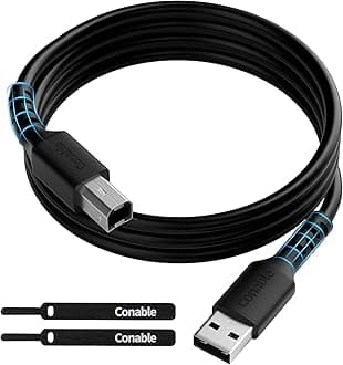 Printer Cable 4 FT, USB 2.0 USB-A to USB-B Cord, Compatible with HP, Canon, Epson, DAC, Dell, Brother, Brother, Lexmark, Xerox, Samsung, Piano, MIDI, External Hard Drive, Camera, with 2 Ties