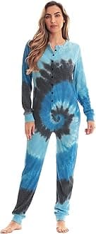 #followme Womens Henley Thermal Onesie Buffalo Plaid and Tie Dye