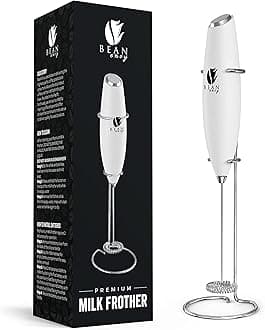 Bean Envy Milk Frother, Coffee Stirrers, Frother Wand, Milk Frother Handheld, Frother with stand, Hand Blender for Coffee, Lattes, Cappuccino, Matcha and Hot Chocolate – Kitchen Gifts - White