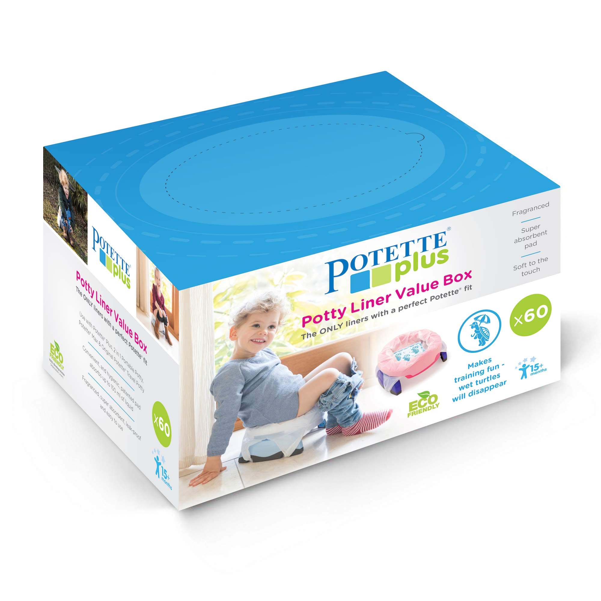 Potette Plus Disposable Potty Liners | Eco Friendly and Biodegradable | Lightly Fragranced | Genuine Original Potette Liners (60 Pack)