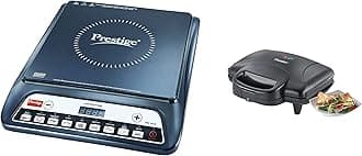 Prestige PIC 20 1600 Watt Induction Cooktop (Black) & Sandwich Maker PGMFD 01 & Prestige Svachh, 10752, 3 L, Nakshatra Duo Red Handi