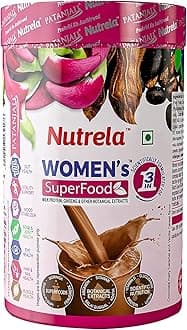 Nutrela Women Superfoods Protein Powder - 400g, Chocolate | Everyday Fitness with Biofermented Multivitamins & Whey Protein to support in Bone & Joints Health, Muscle, Heart, Hair & Nails, Vitali