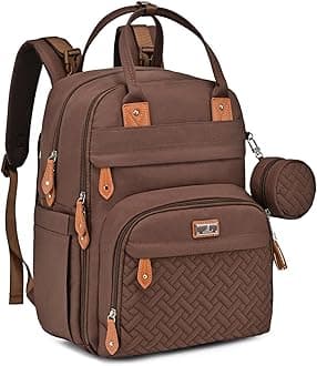 Diaper Bag Backpack, BabbleRoo Baby Nappy Changing Bags Multifunction Waterproof Travel Back Pack with Changing Pad & Stroller Straps & Pacifier Case (Brown)
