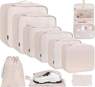 BAGAIL 10 Set Packing Cubes Various Sizes Packing Organizer for Travel Accessories Luggage Carry On Suitcase - Cream