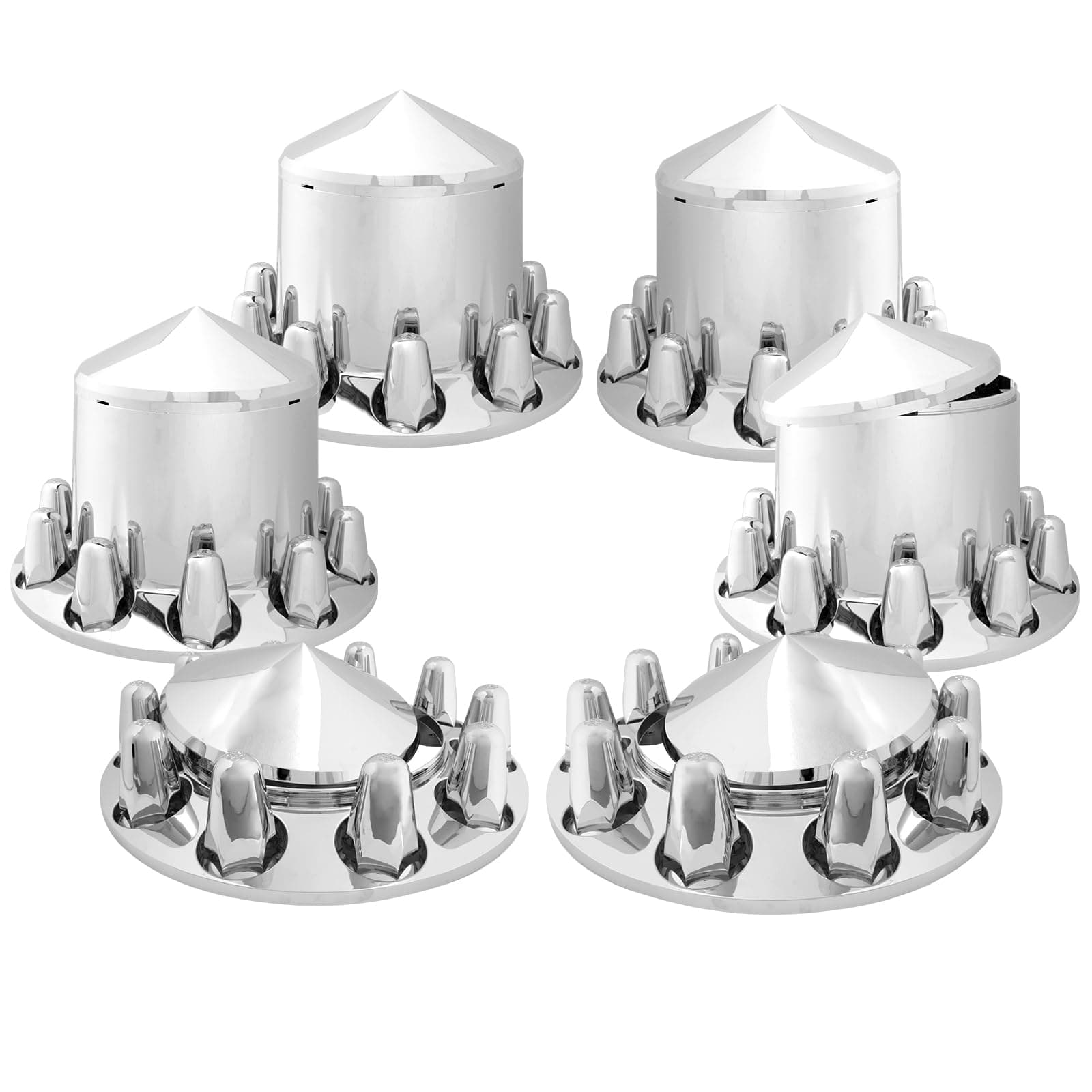 GG Grand General 40235 Chrome Plastic Complete ABS Axle Set (2 Front and 4 Rear) with Cone Type Hub Caps with Push-On Lug Nut Covers for Trucks, 4 Pack