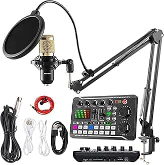 Podcast Microphone Bundle, BM-800 Condenser Mic with Live Sound Card Kit