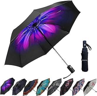 Compact Travel Umbrella, 44" Canopy, Automatic Open/Close Windproof Umbrella, 210T Pongee, 8-Rib Fiberglass, Travel Size Mini, Portable Rain/Sun Umbrellas UPF 50+ with Cover