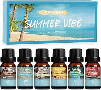 SALKING Summer Fragrance Oils Set, Premium Essential Oils Gift Set for Diffuser, Scented Oil for Soap & Candle Making - Ocean Breeze, Mojito, Coconut, Pineapple, Watermelon, Vanilla Ice Cream