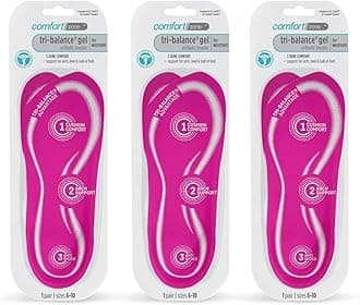 Comfort Zone Tri-Balance Gel Orthotic Insoles for Women, Sizes 6-10, Pack of 3