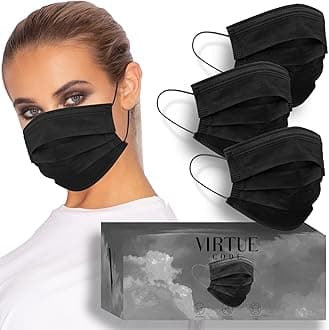 Support Face Masks - Soft 3 Ply Comfort Face Masks, Colorful Disposable Face Mask 50 Pack. Black Colored Masks. Adults Mens and Womens Disposable Face Masks