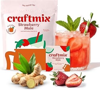 Strawberry Mule Cocktail & Mocktail Drink Mixer, Skinny Mixes - Water Flavoring Packets - Made With Real Fruit - Vegan, Low-Carb, Low-Sugar, Non-GMO, Dairy Free, Gluten Free, 12 Pack