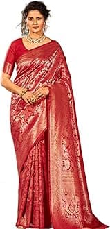 SWORNOFWomen's kanjivaram banarasi silk saree for festival Wedding silk with rich pallu Design sarees for women with Unstitched blouse piece