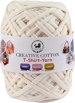 NESTNHAVEN Creative Cotton T-Shirt Yarn Carpet, Knitting Yarn for Hand Knitting DIY Bags, Baskets, Blanket, Cushion Crocheting Projects 200 GMS (Off-White)