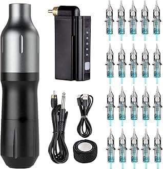 STIGMA Wireless Tattoo Kit Rotary Pen Complete Tattoo Set with 20Pcs Cartridges Needles and Wireless Power Supply Tattoo Machine Kit for Beginners and Tattoo Artists STP7KITP199-1