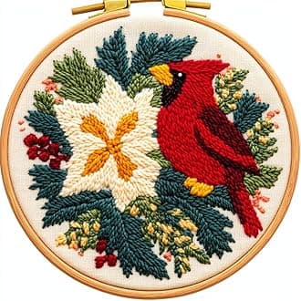 DIY Punch Needle Kits for Beginners Christmas Flowers and Cardinal Bird with Hoop Embroidery Punch Needle Starter Craft Set Easy for Adults and Children Festival Gift and Decoration 20x20cm-3