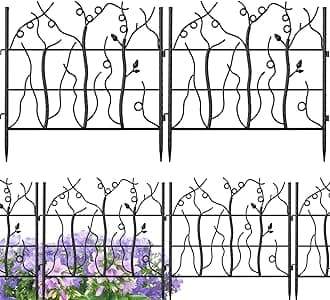 Amagabeli Garden Home Decorative Garden Fence-Outdoor Coated Rustproof Metal Fencing Animal Barrier Iron Folding Edge Wire Border Fence Ornamental for Patio Landscape Bed-66 CM(H) x77 CM(W)-5 Panels