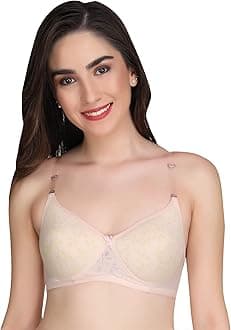 Transparent Strap Padded Bra - Made of Pure Cotton Full Coverage Non Wired Seamless Pushup Soft Cup for T-Shirt Saree Dress Sports Garment for Daily Use Everyday