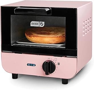 Dash Mini Toaster Oven - Sleek & Stylish - For Creative Homemade Treats - Compact, Space-Saving Design - adjustable temperature dial - Removable Baking Tray - Pink