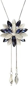 Stylish Crystal Flower Long Chain Pendant Silver Plated Pendant for Women (Blue, 10734np)