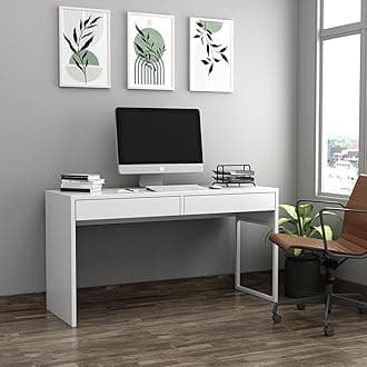 RIGID Wooden Computer Desk with 2 Drawers, Modern Executive Workstation with Leg Space, Durable Study Table for Home, Office & Writing (DIY Assembly, White, 50D x 120W x 75H CM)