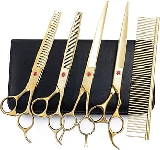 Professional Dog Grooming Scissors Set, 7 Inch/8 Inch Pet Grooming Scissors Chunkers Shears for Dog, Curved Dog Grooming Scissors, Thinning Shears for Dog with Grooming Comb