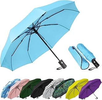 SIEPASA Windproof Travel Compact Umbrella-Automatic Umbrellas for Rain-Compact Folding Umbrella, Travel Umbrella Compact, Small Portable Windproof Umbrellas for Men Women Teenage.(Light Blue)