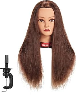 Traininghead 24"-26" 100% Human Hair Mannequin Head Training Practice Head Cosmetology Manikin Head Doll Head With Free Clamp (dark brown)