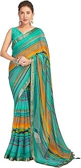 SIRIL Women's Lace & Printed Chiffon Saree with Blouse