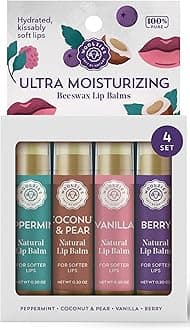 Lip Balm Set: All-Natural Shea Butter, Beeswax, Coconut Oil, Vitamin E Infused Lip Moisturizer Care (4 Pack, Ultra Moisturizing)