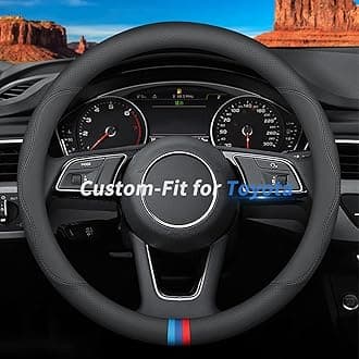 Custom-Fit for Toyota Steering Wheel Cover, Premium Leather Car Steering Wheel Cover with Logo, Non-Slip, Breathable (D-Style,for Toyota)