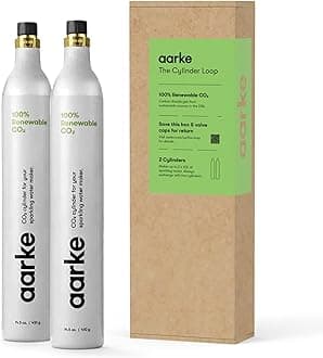 Aarke CO2 Refill Cylinder - Renewable 60L Gas Carbonator Machine Cartridge, Compatible with Most Screw-in Sparkling Water Makers, Food-Grade Carbonated Water Refill (2-Pack)