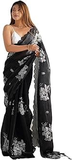 SIRIL Women's Shimmer Chiffon Sequence Embroidery Saree With Unstitched Blouse Piece