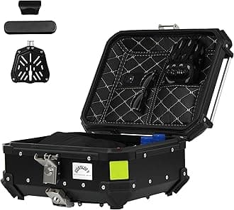 Motorcycle Top Case, 25L Aluminum Compact Motorcycle Top Box with Anti-Theft Lock System, Waterproof, Easy Installation with Universal Bracket, Back Cushion Included, Black, GBTC-25BL