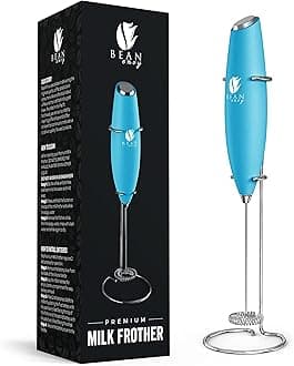 Bean Envy Milk Frother Handheld for Coffee - Electric Hand Blender, Mini Drink Mixer Whisk & Coffee Foamer Wand with Stand for Lattes, Cappuccino, Matcha and Hot Chocolate - Kitchen Gifts - Light Blue