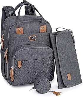 Dikaslon Diaper Bag Backpack with Portable Changing Pad, Pacifier Case and Stroller Straps, Large Unisex Baby Bags for Boys Girls, Multipurpose Travel Back Pack for Moms Dads, Dark Gray