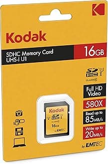 KODAK Emtec Premium Memory Card 16GB, 85MB/s Read Speed, 25MB/s Write Speed for Full HD Video and High-Resolution Pictures, Compatible with SDHC Standard - EKMSD16GHC10K