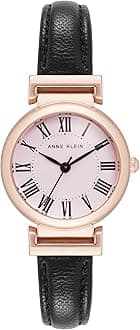 Anne Klein Women's Leather Strap Watch, black/rose gold/pink