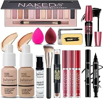 All in One Makeup Kit for Women Full Kit, Makeup Set 12 Colors Eyeshadow, Foundation & Primer, Lipsticks, Eyeliner, Mascara, Contour Stick, Brow Soap, Brush & Sponge, Make Up Gift Set for Women, Teens