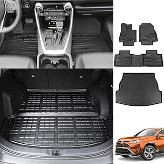 powoqFloor Mat Compatible with 2019 2020 2021 2022 2023 Toyota RAV4 Trunk Mat TPE Material Cargo Liner Replacement for 2019-2023 Toyota RAV4 Accessories (Fit 2019-2023, Rear Trunk Mat + Floor Mats)