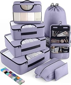 Veken 8 Set Packing Cubes for Travel Essentials, Suitcase Organizer Bags in 4 Sizes, Carry-On Luggage Accessories with Large Laundry & Hanging Toiletry Bag, Must-Have for Airplane, Road Trip & Camping